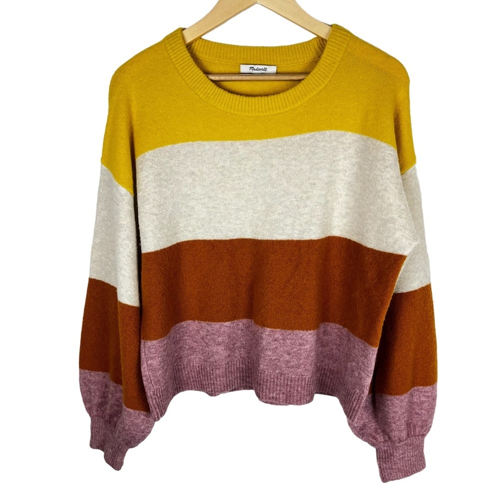 Madewell Striped Gladwell Balloon-Sleeve Pullover alpaca wool blend Swea…